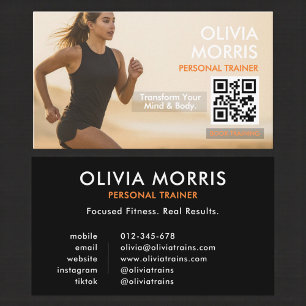 Moderne fitnesscoach foto QR-code Visitekaartje