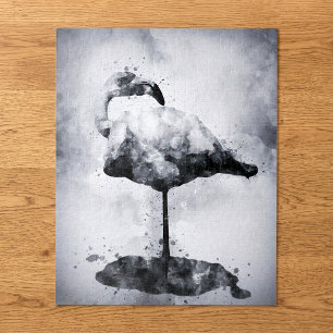 Moderne Flamingo Zwart en Wit Aquarel Kunst Legpuzzel