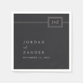 Moderne Flat Zwart Minimalistische Monogram Huweli Servet (Voorkant)