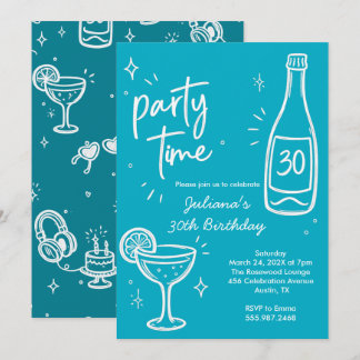 Moderne fles & cocktail 30e verjaardagsuitnodiging kaart