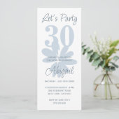 Moderne Floral Blue 30e anniversaire Invitation (Debout devant)