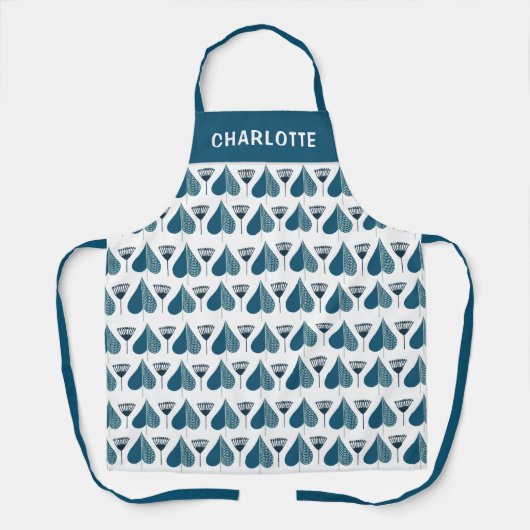 Moderne Floral Blue White Pattern Persoonlijke naa Schort (Voorkant)