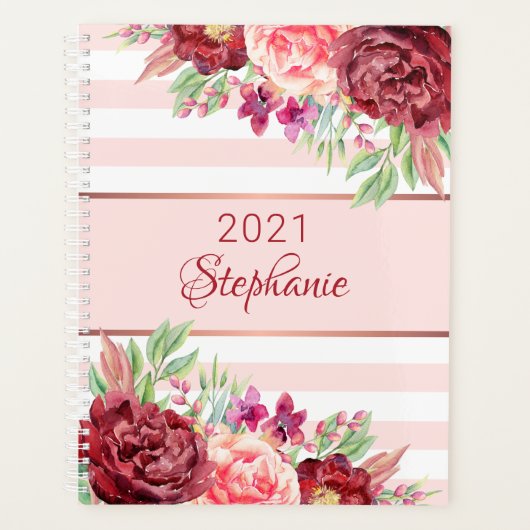 Moderne Floral Blush Pink Striade personnalisée (Devant)