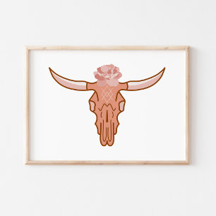 Moderne Floral Boho Koe Skull Art Poster