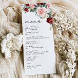 Moderne Floral Bourgogne Blush Greenery Menu Maria<br><div class="desc">Conçu pour s'harmoniser avec notre collection Romantic Blooms,  ce programme de cérémonie personnalisable présente des fleurs d'aquarelle bordeaux et rousses avec des feuilles verdoyants jumelés à une police serif classe et d'élégants graphismes de calligraphie. Éléments correspondants disponibles.</div>