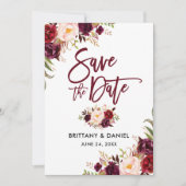 Moderne Floral Burgundy in Brush Save The Date (Voorkant)