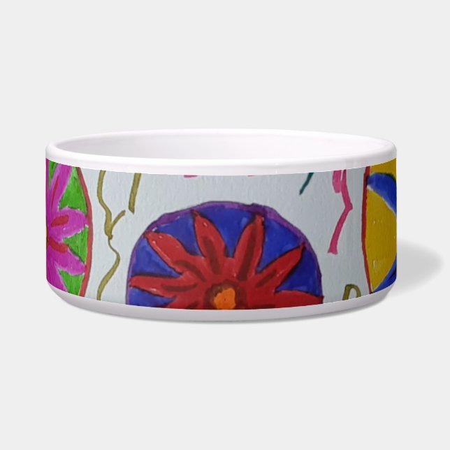 Moderne Floral Ceramic Pet Bowl Voerbakje (Voorkant)