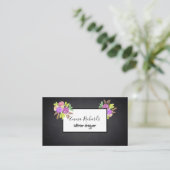 Moderne Floral Chalkboard Interior Designer Visitekaartje (Staand voorkant)