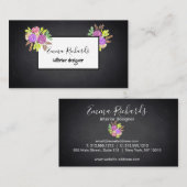 Moderne Floral Chalkboard Interior Designer Visitekaartje (Voorkant / Achterkant)