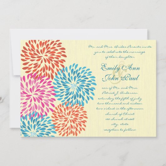 Moderne Floral Chrysanthemum Wedding Invitations Kaart (Voorkant)