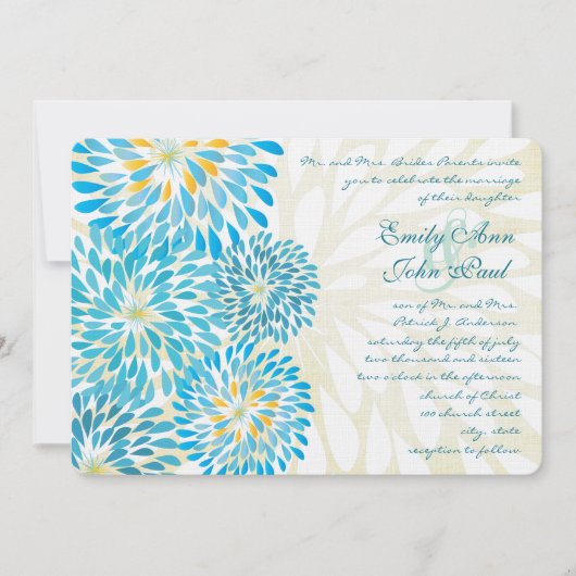 Moderne Floral Chrysanthemum Wedding Invitations Kaart (Voorkant)