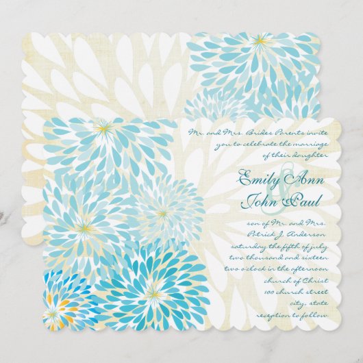 Moderne Floral Chrysanthemum Wedding Invitations Kaart (Voorkant / Achterkant)