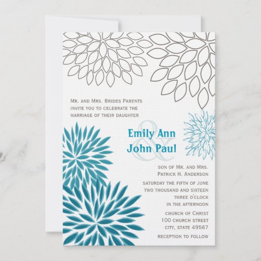 Moderne Floral Chrysanthemum Wedding Invitations Kaart (Voorkant)
