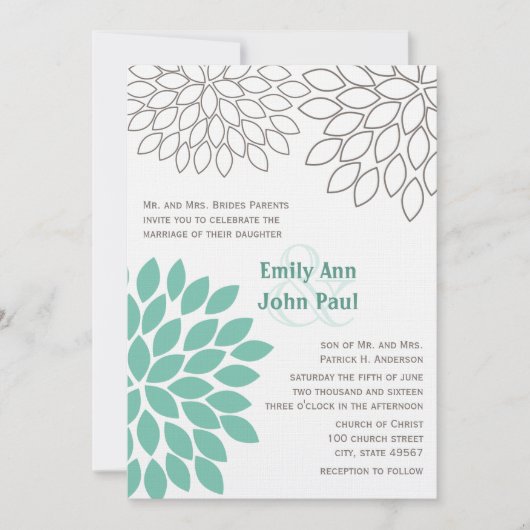 Moderne Floral Chrysanthemum Wedding Invitations Kaart (Voorkant)