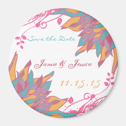 Moderne Floral Chrysanthemum Wedding Invitations Magneet (Voorkant)