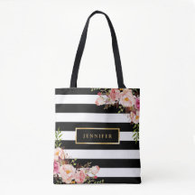 Moderne  Floral Classic Black White Stripes