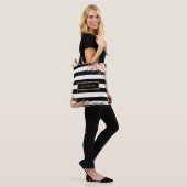 Moderne  Floral Classic Black White Stripes Draagtas (Op model)