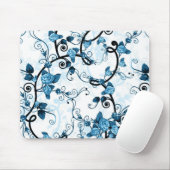 Moderne Floral Design Muismat - Blauw/wit/zwart (Met muis)