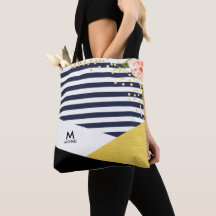 Moderne Floral Gold Foil en Navy Blue Stripe Style