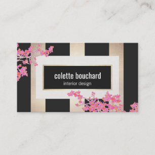 Moderne  Floral Gold Stripes Designer Visitekaartje