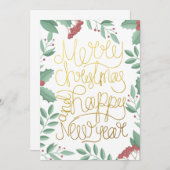 Moderne Floral Gouache Gold-kerstkaart (Voorkant / Achterkant)