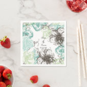 Moderne Floral Grafische Flowers Aqua Black Servetten (Insitu)