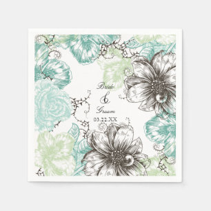 Moderne Floral Grafische Flowers Aqua Black Servetten