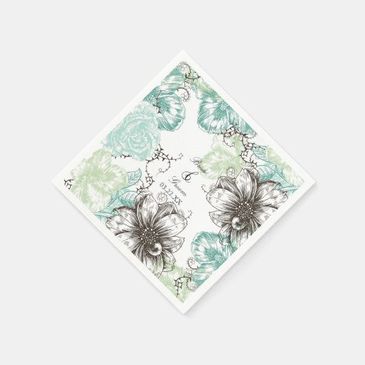Moderne Floral Grafische Flowers Aqua Black Servetten (Hoek)