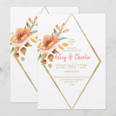 Moderne Floral Herfst Minimalistisch Boho Chic Wed Kaart (Voorkant / Achterkant)