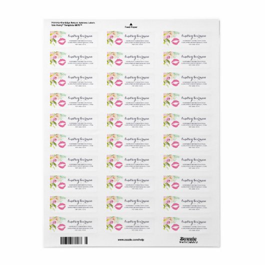 Moderne Floral Lip Product Distributeur Labels (Full Sheet)