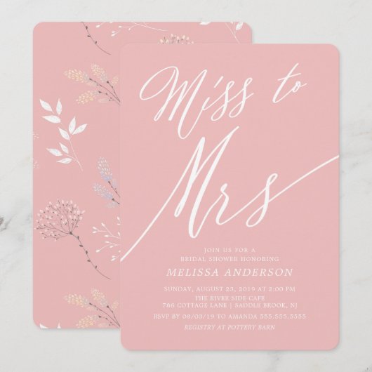 Moderne Floral Miss à Mme Bridal Shower Invitation (Devant / Derrière)