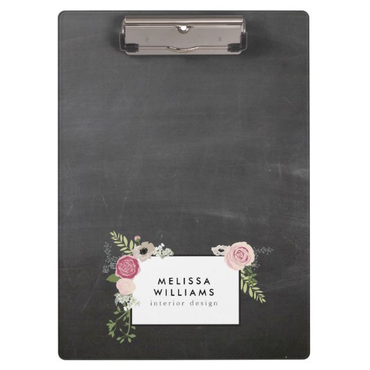 Moderne Floral Motif op Chalkboardontwerper Klembord (Voorkant)