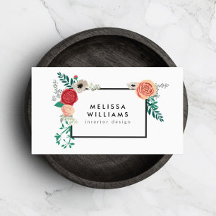 Moderne Floral Motif over Witte Ontwerper Visitekaartje