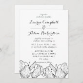 Moderne Floral noir & blanc Faire-part de mariage (Devant / Derrière)