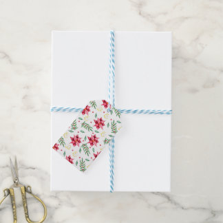 Moderne Floral Poinsettia Waterverf Cadeaulabel