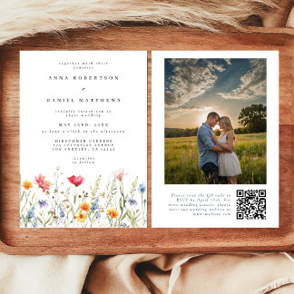Moderne Floral QR Code photo Faire-part de mariage