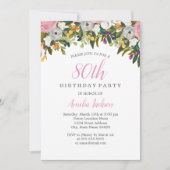 Moderne Floral rose 80e anniversaire Invitation (Devant)