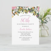 Moderne Floral rose 80e anniversaire Invitation (Debout devant)