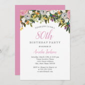 Moderne Floral rose 80e anniversaire Invitation (Devant / Derrière)