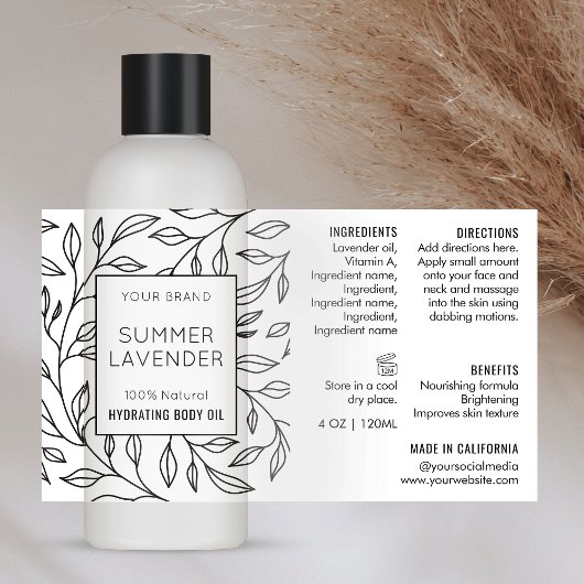 Moderne Floral Simple 4 OZ Étiquette de bouteille 