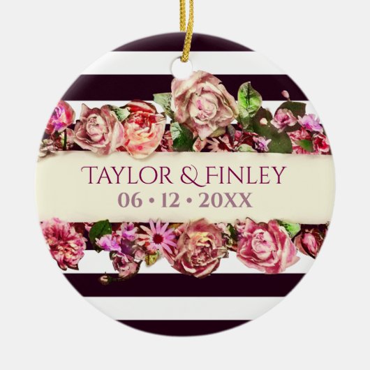   moderne Floral Striped Wedding Keramisch Ornament (Voorkant)