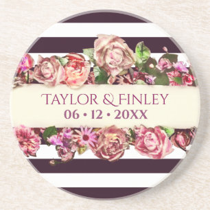 moderne Floral Striped Wedding Zandsteen Onderzetter