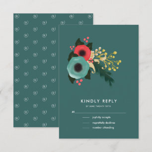 Moderne Floral Turquoise Cartes RSVP de mariage