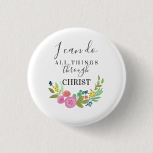 Moderne Floral tweble Philippians 4:13 Ronde Button 3,2 Cm
