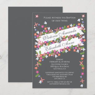 Moderne Floral Twins Baptism-uitvindingen Kaart