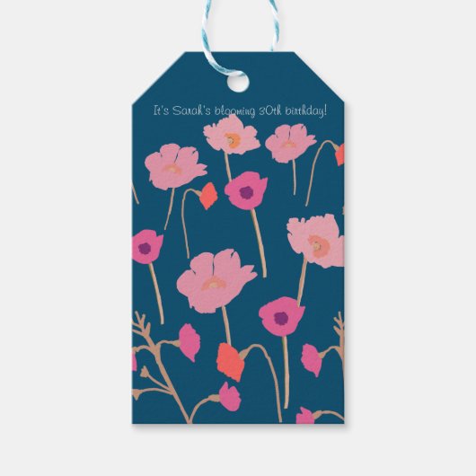 Moderne Floral Verjaardag met aangepaste leeftijd Cadeaulabel (Voorkant)