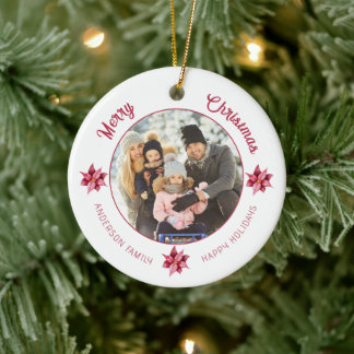 Moderne Floral Waterverf Foto Kerstmis Keramisch Ornament