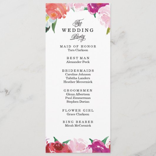 Moderne Floral Waterverf Trouwprogramma's Programma (Achterkant)