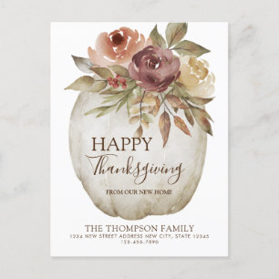 Moderne Floral Waterverf White Pumpkin Moving Aankondigingskaart
