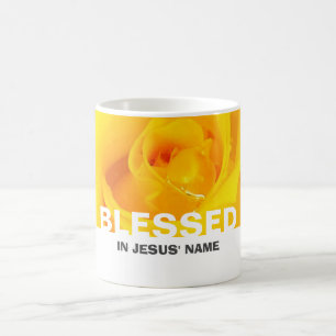 Moderne Floral Yellow Rose BLESSED Koffiemok